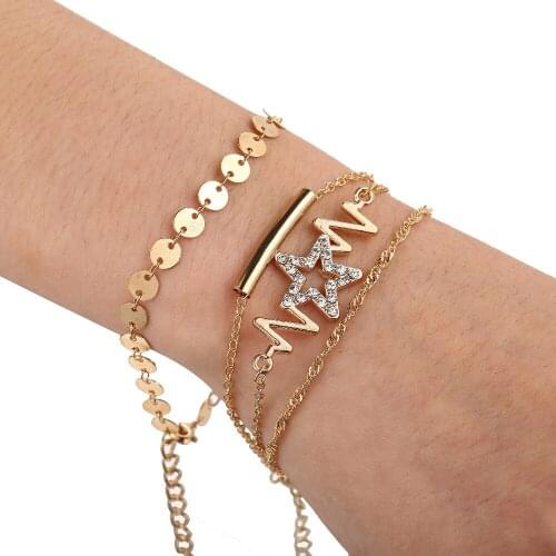 Gold Color Clear Crystal 4pcs / set Charm Bracelets & Bangles For Women Star Bangle Jewelry Wholesale Bracelets