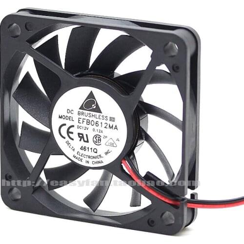 Original Delta EFB0612MA 60x60x10MM 6CM DC12V 0.12A 2Lines ball bearing cooling fan