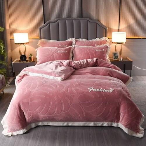 Autumn and Winter Thickened Wide Edge Warm Double-Sided Milk Velvet Four Piece Suit Soft Comfortable Breathable