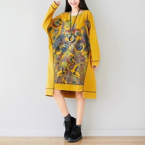 Long Sleeve Oversize Hoodies Dress Women Sweatshirt Dress Irregular Pullovers Batwing Sleeve Fashion Print Pockets Casual Coats