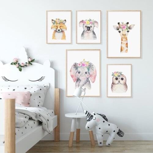 Personalized Girls Name Custom Animal Garland Canvas Paintings Nursery Wall Art Poster Prints Pictures for Kids Room Home Decor