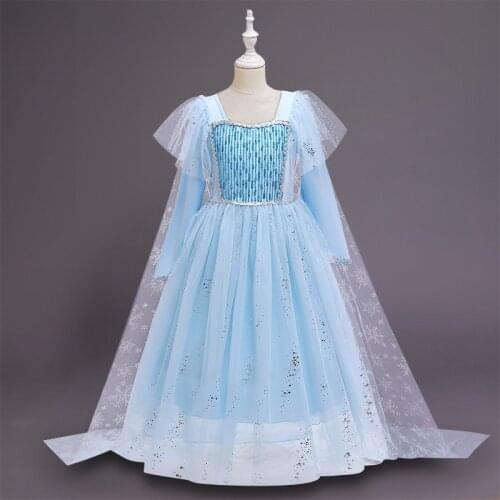 2021Girls Princess Dress long-sleeves with cloak and sequins 2-10 Years Sweet Baby Net Yarn long Dress Children Party Clothing