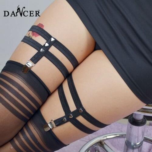 2 pcs Heart Garter Harajuku Women cosplay Goth Leg Harness Rivet Faux garter belt lingerie elastic belt garters for stockings