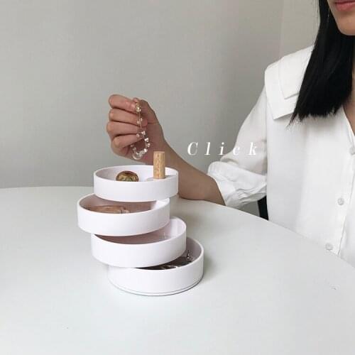 Simple White Jewelry Storage Box Rotating Multi-Layer Girls' Small Objects Desktop Storage Jewelry Display Box