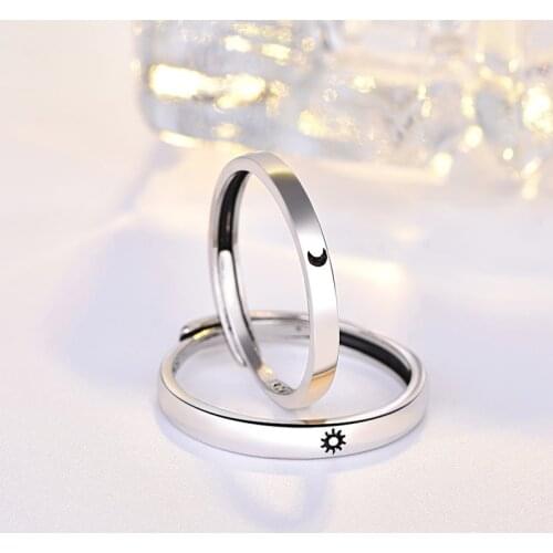 S925Silver Simple Opening Sun Moon Ring Minimalist Silver Color Sun Moon Adjustable Ring For Men Women Couple Engagement Jewelry