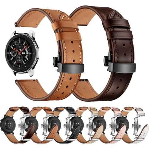 Butterfly Buckle Leather Strap for Samsung Galaxy Watch 3 Active 2 Band Bracelet Gear Sport/S2 S3 42mm 46mm Wristbands 20mm 22mm