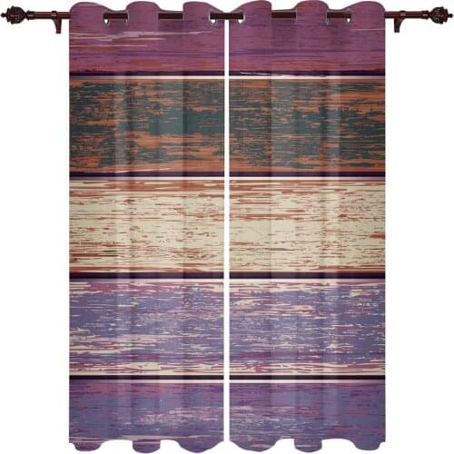 Modern Curtains Retro Wood Grain Purple Baby Room Bedroom Creative Window Curtains Kitchen Living Room Terrace Valance Curtains