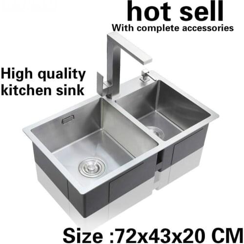 Tangwu Hand made of high quality double groove 304 thickening drawing stainless steel kitchen sink 72x43x20 cm