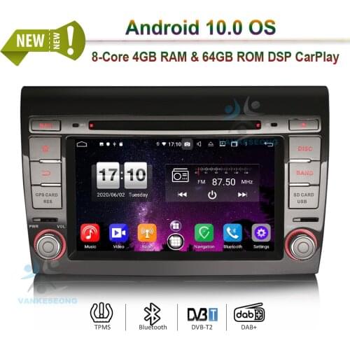 VANKESEONG 7" For Fiat Bravo DSP Android 10.0 8-Core 64GB Car DVD CarPlay & Auto GPS 4G DAB+ BT WiFi Navigation