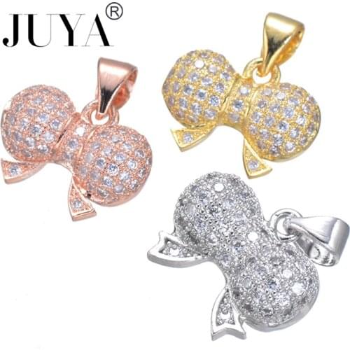 High Quality Copper Zircon Bow Charm Pendants For Women DIY Beaded Bracelets Findings Making Choker Necklace Pendant Accessories