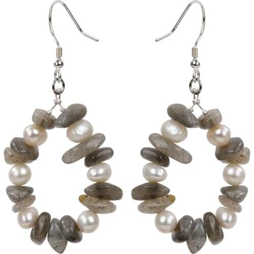 Yacq Labradorite Pearl 925 Sterling Silver Drop Dangle Earrings Handmade Custom Jewelry Gifts for Women Her Mom Girls Wife