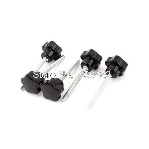 Spare Parts M5 x 50mm Male Thread Star Knob Grip Black Silver Tone 5 Pcs