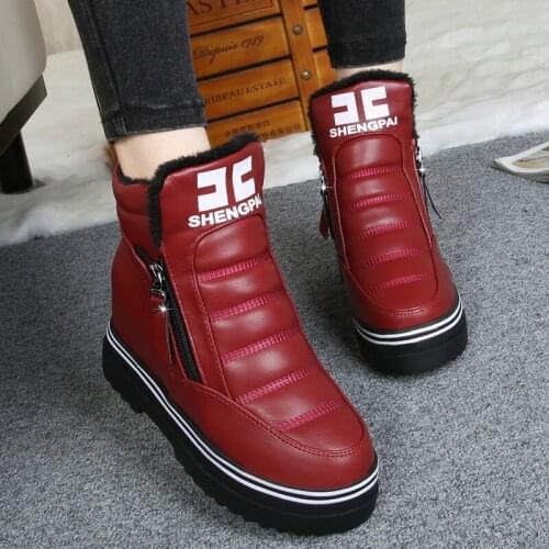 Women Warm Winter Boots Increase PU Leather Shoes Cotton Ankle Platform Botas Waterproof Snow Boots Woman Zapatos Mujer 2021 New