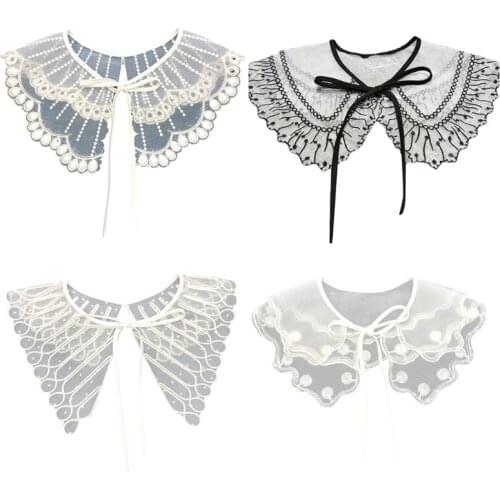 Women Girls Dress Fake Collar Shawl Embroidery Floral Lace Half Shirt Necklace Butterfly Shape Dickey Mini Jacket Poncho