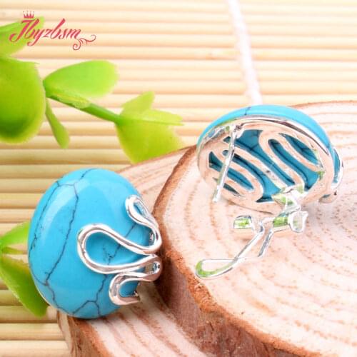 15x20mm Oval Stone Turquoises Coral Jad Inlaid Marcastie White Tibetan Silver Fashion Jewelry Stud Earrings for Women 1 Pair