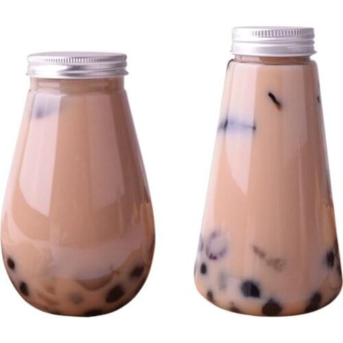 10pcs 350ml plastic pet milk tea fruit tea packaging bottle creative cute transparent cold drink coffee juice cup with covers