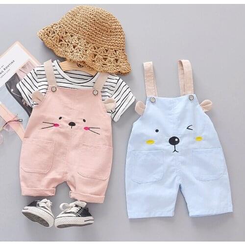 Summer Children Baby Clothes Cartoon CAT T-Shirt Stripe Shorts 2pcs/Sets Cotton Kiddie Toddler Casual Clothing Kids Suit Sets
