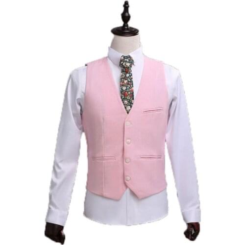 2020 Pink Custom Made Best Man Vest 4 Button 3 Pocket Two Teeth Pocket Wedding Vest Bridegroom Business Party Vest