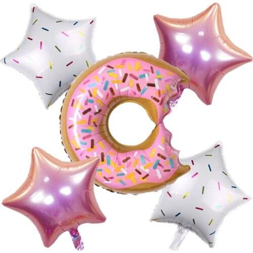 5pcs/lot 65cm Doughnut Foil Balloons with 45cm Star Helium Balloon Donut Globos Birthday Party Decorations Gender reveal Decor
