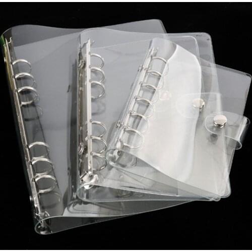 A5/A6 Transparent Soft PVC 6-Ring Binder Cover Snap Button Closure Clear Loose Leaf Folder Notebook Round Ring Cover for Binder