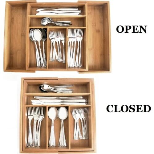Bambo Bamboo Kitchen Organizer Cutlery Drawer Spoon Holder 9 Compartments Divider Storage Box Tray Container Plate Rack