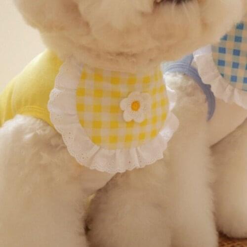 Cute Dog Bandana Embroidered Flower Puppy Saliva Towel Classic Plaid Pet Dog Neckerchief Scarf Pet Supplies Dog Accessories