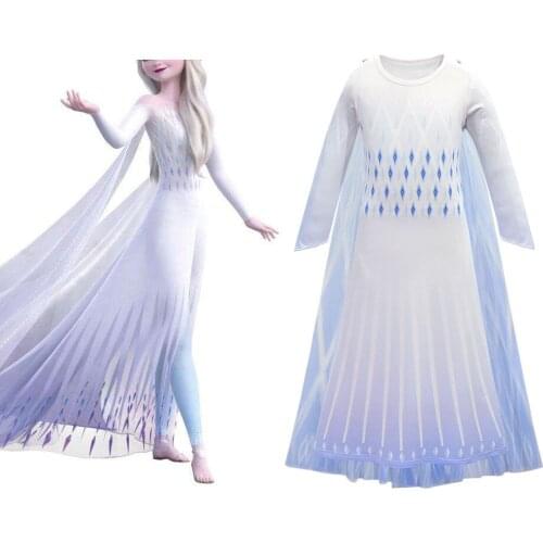 Elsa White Fancy Dress Girl Snow Queen Cosplay Costume