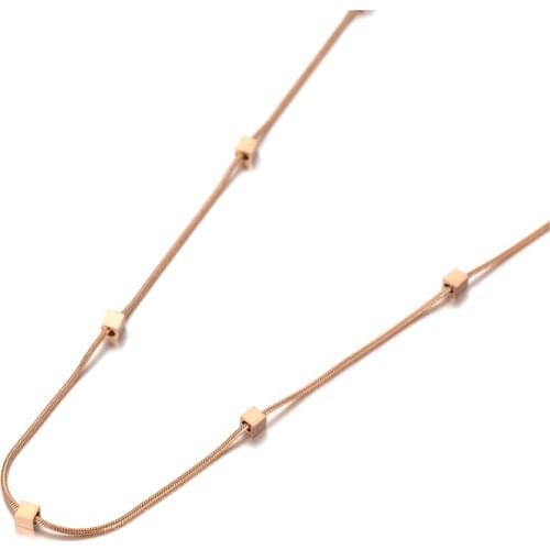 Trendy Small Square Charm Pendant Necklace For Women Stainless Steel Bohemia Party Snake Chain Necklace Jewelry N20141