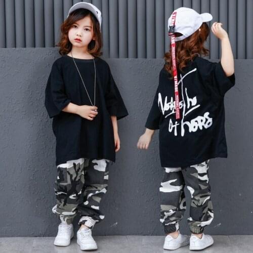 Kids Hip Hop Dance Clothes Girls Camouflage T Shirt Pant Streetwear Ballroom Dancing Costume Performance Shows Stage Sweatshirt