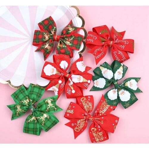 Christmas Style Ribbon Hair Bows Hair Clips Swallowtail Bows Hair Accessories Chirldren Glitter Hairpins