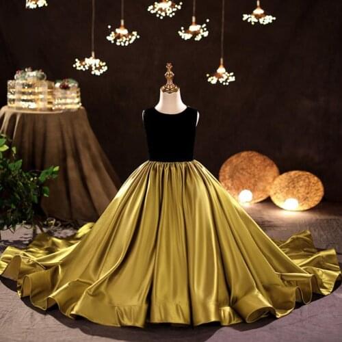 Children High-End Trailing Evening Gown Kids Catwalk Birthday Party Wedding Sleeveless Backless Princess Dresses For Girl L1171