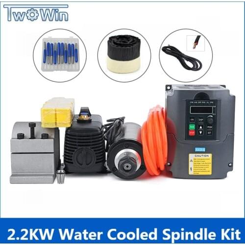 2.2KW Water Cooled Spindle Kit CNC Milling Spindle Motor + 2.2KW VFD + 80mm clamp + water pump/pipe +13pcs ER20 for CNC Router