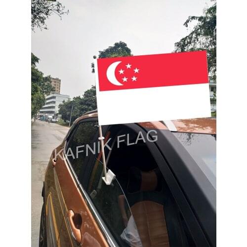 KAFNIK,30*45CM Singapore Window Car Flags and Banners Countries World Custom Flags with 43/52cm flagpole for car decoration