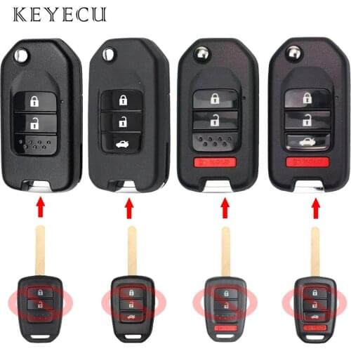Keyecu Upgraded Flip Folding Remote Car Key Shell Cover 2/3/4 Buttons for Honda CRV Accord Civic MLBHLIK6-1T, MLBHLIK6-1TA