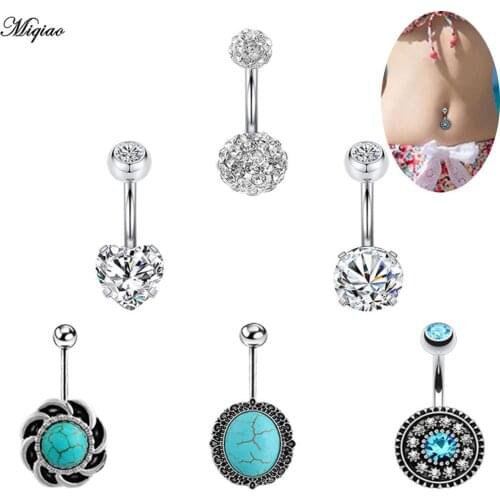 Miqiao 6pcs Fashion Belly Button Ring Set Hot Sale Stainless Steel Zircon Belly Button Nail Body Piercing Jewelry
