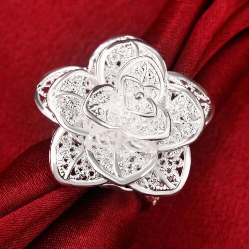 Hot 18K gold 925 sterling Silver big flower Ring For Women Fashion Party Wedding fine luxury Jewelry Popular brands Holiday gift