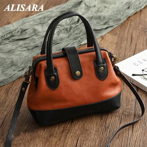Brown leather bag Woman vintage bag Shoulder bags Leather Medical Bag leather satchel bag Messenger Doctor handbag 2021design