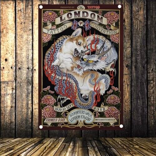 Creative Tattoo Pattern Poster Wall Art High Quality Canvas Painting Flag Banner Tapestry Wall Hanging Mural Bar Cafe Room Decor