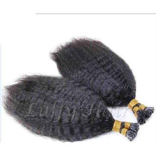 Kinky Straight I Tip Hair Extensions Pre Bonded Hair Brazilian Remy Fusion Hair 1#2#4# 100g Corase Yaki Human Hair Free Shipping