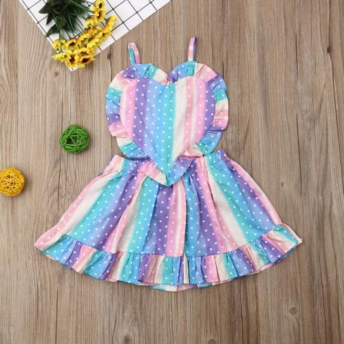 Pudcoco Summer Newest Fashion Toddler Baby Girl Clothes Love Colorful Sleeveless Strap Backless Dress Romper Sundress Outfit