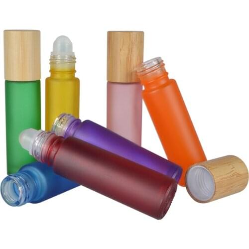 600pcs 10ml matte pink Natural Bamboo Roll on Essential Oil Bottle, Glass Bamboo Cosmetic Beauty Perfume Refillable Container
