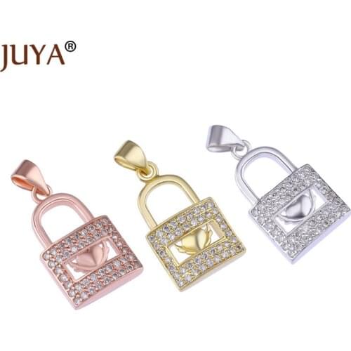 Fashion Lock Charms For Necklace Bracelet Jewelry Making Breloques Copper Micro Pave CZ Zirconia Charm Pendants Accessories