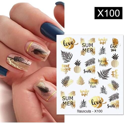 Gold Black Water Decals Women Face Sketch Abstract Butterfly Image Sexy Girl Nail Art Decor Sliders Stickers for Nails