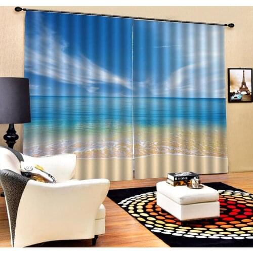 Sky Blue curtains beach Curtain office Bedroom 3D Window Curtain Luxury living room decorate Cortina
