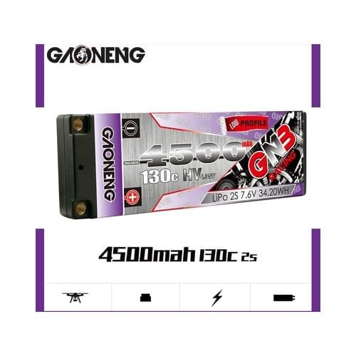 GAONENG GNB 4500mAh 2S 7.6V 130C HV Low Profile Hardcase LiPo Battery Super Shorty 5.0mm Bullet XT60 T for RC Car Boat