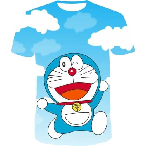 2019 New Cute child T-shirt Doraemon Ding Dong Cat T-Shirts 3D Digital Printing Boys short sleeve Tops fashion couple Tee