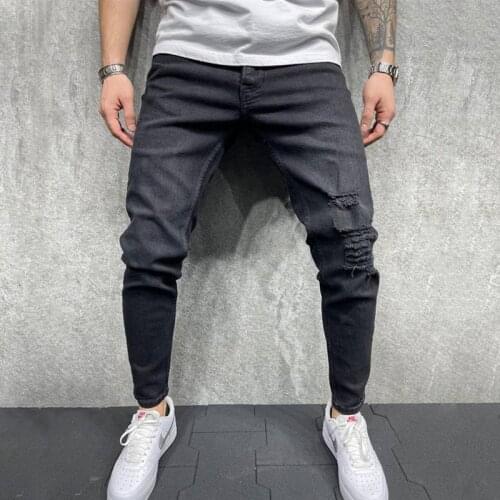 New mens jeans solid color casual slim feet European and American style mens washed denim trousers streetwear men 2021