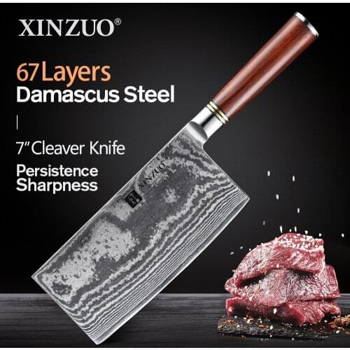 XINZUO 7" inches Cleaver Knife VG10 Damascus Steel Kitchen Slicing Chefs Knives High Quality Knife Gift with Rosewood Handle