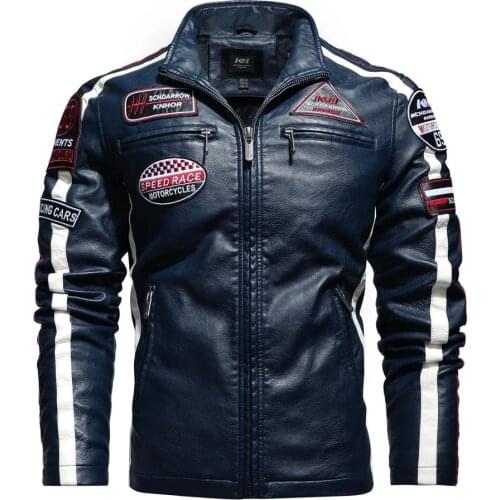 Autumn And Winter Mens Motorcycle Jacket Fashion Casual Leather Embroidery Bomber Jacket Winter Velvet Pu Jacket Sports Riding