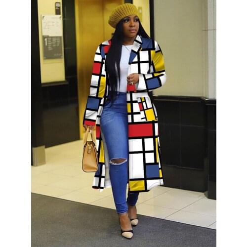 Fashion Womens Coat Polyester Winter Casual Loose Long Sleeve Plaid Print Lapel Over Coat Cardigan Coat Windbreaker Jackets